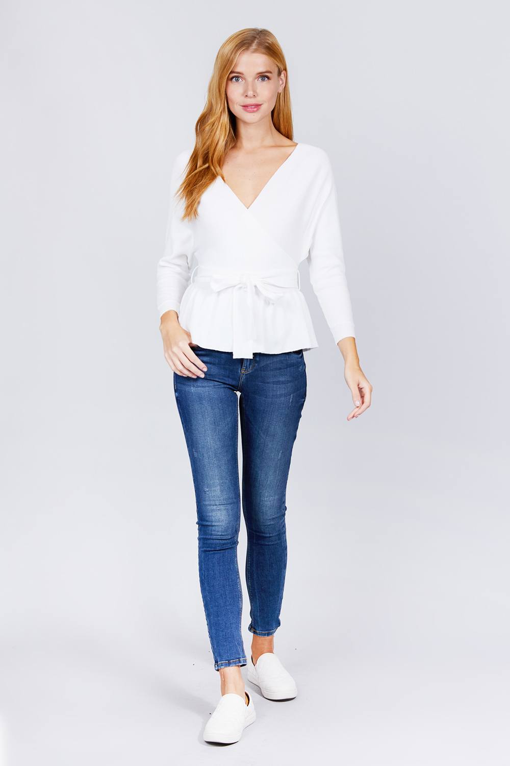V-neck Wrapped Waist Band Sweater - Absolute Fashion 2020