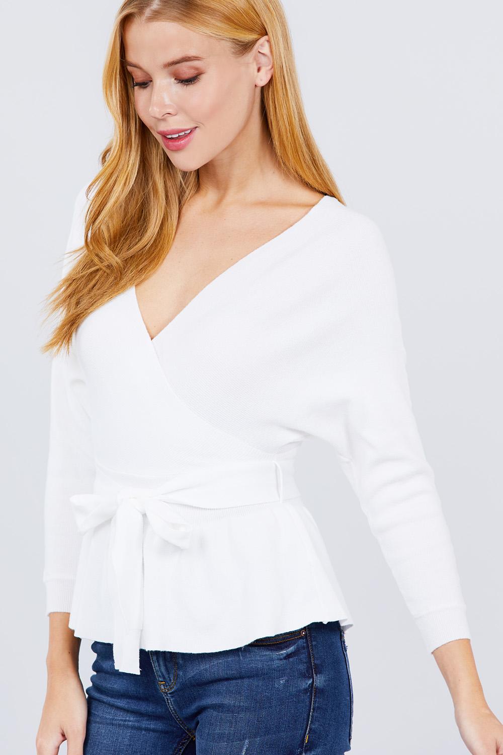 V-neck Wrapped Waist Band Sweater - Absolute Fashion 2020