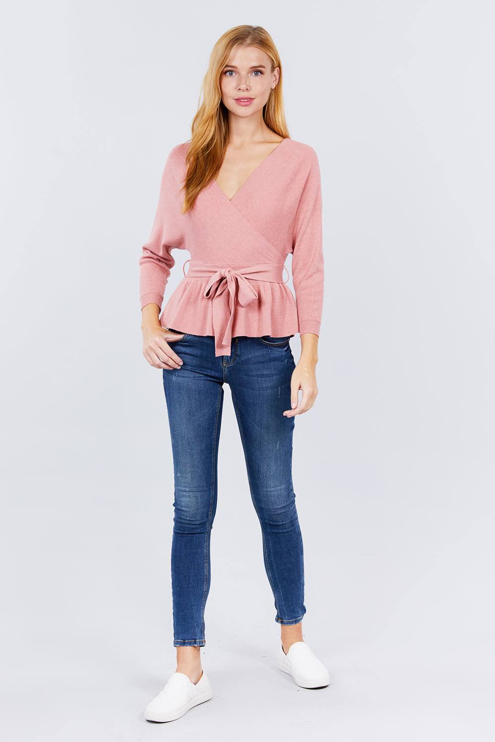 V-neck Wrapped Waist Band Sweater - Absolute Fashion 2020