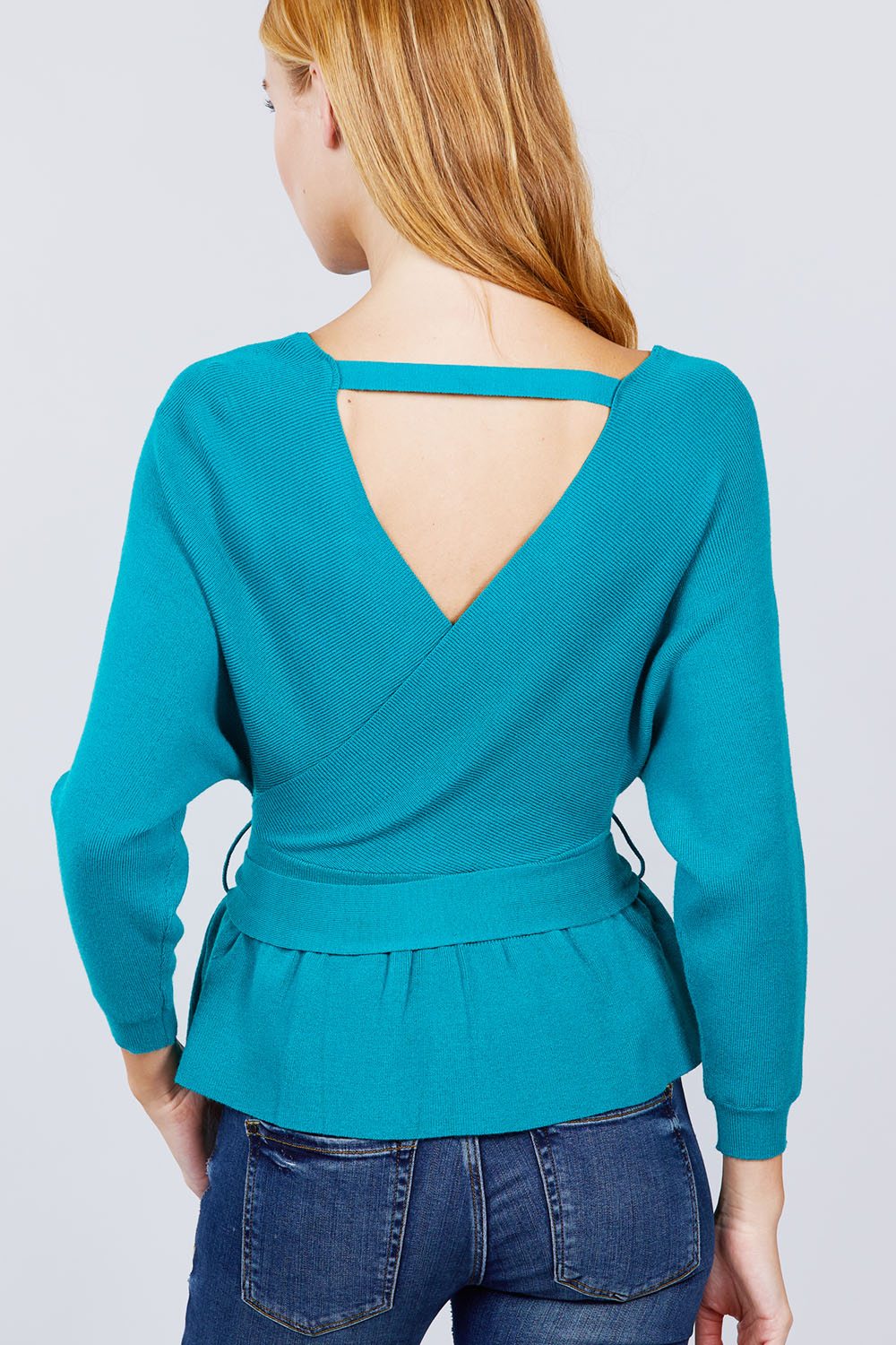 V-neck Wrapped Waist Band Sweater - Absolute Fashion 2020