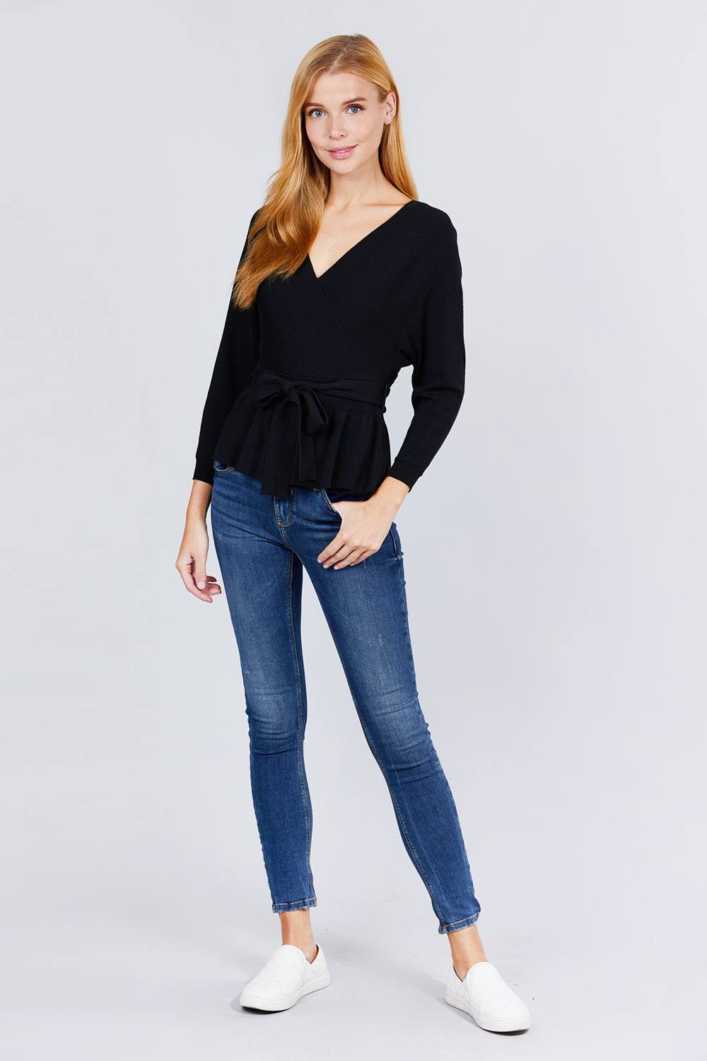 V-neck Wrapped Waist Band Sweater - Absolute Fashion 2020