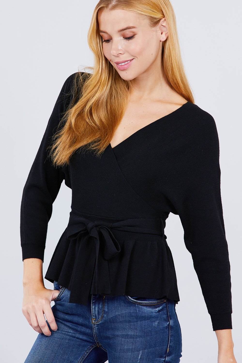 V-neck Wrapped Waist Band Sweater - Absolute Fashion 2020