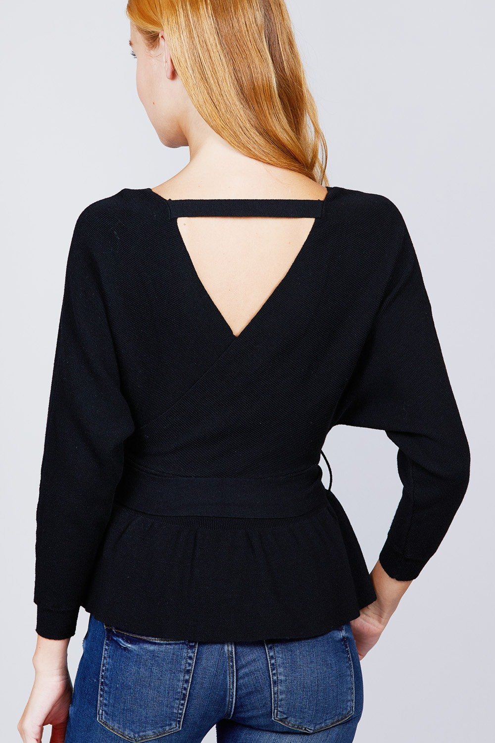 V-neck Wrapped Waist Band Sweater - Absolute Fashion 2020