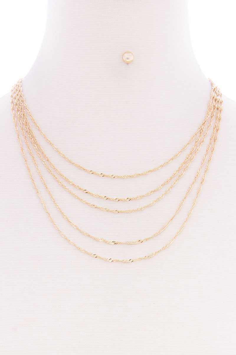 5 Layered Twist Chain Multi Metal Necklace Earring Set - Absolute Fashion 2020