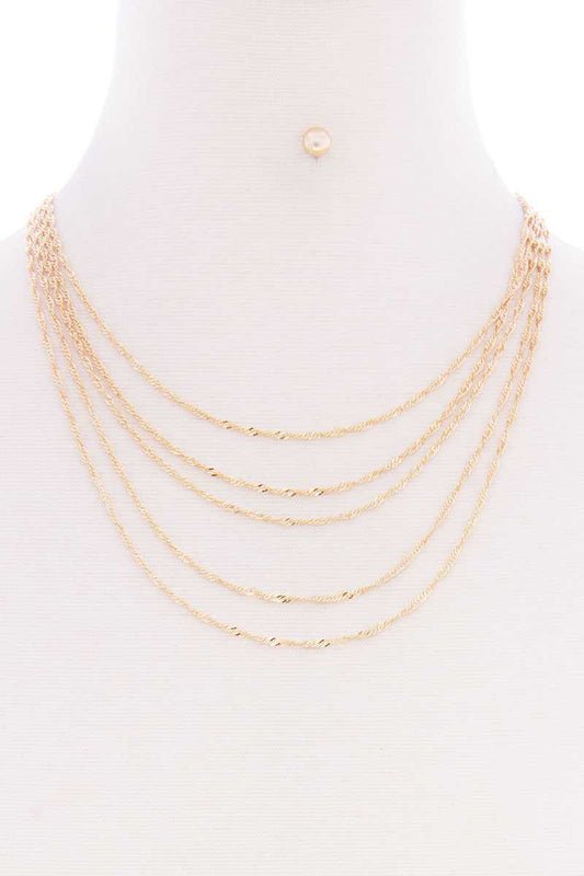 5 Layered Twist Chain Multi Metal Necklace Earring Set - Absolute Fashion 2020
