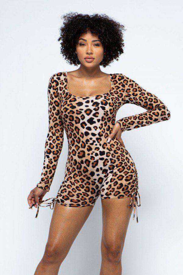 Dty Print Long Slv Romper Side Cinch Tie - Absolute Fashion 2020