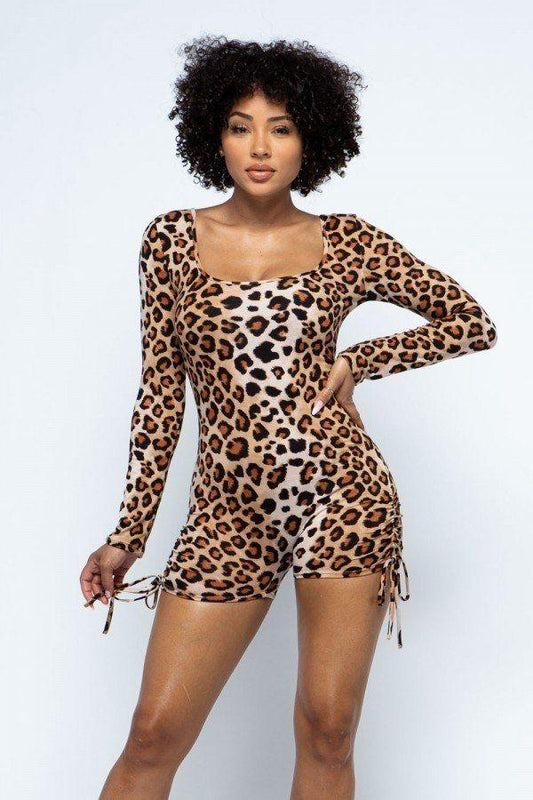 Dty Print Long Slv Romper Side Cinch Tie - Absolute Fashion 2020