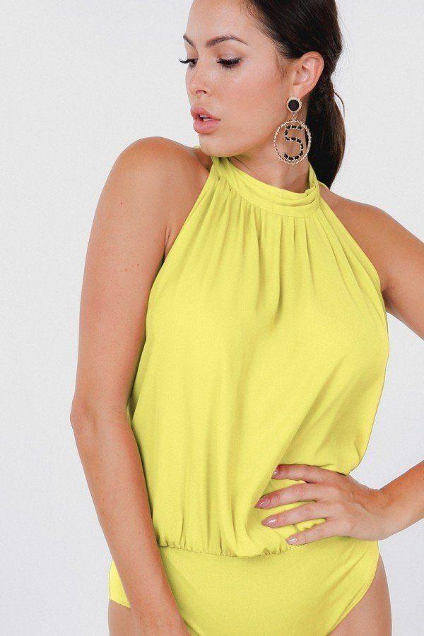 Drape Back Halter Neck Sleeveless Sheer Bodysuit - Absolute Fashion 2020