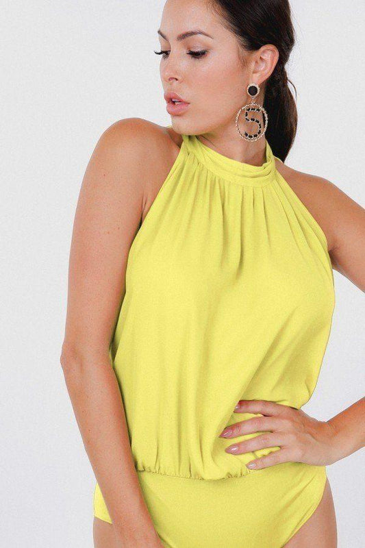 Drape Back Halter Neck Sleeveless Sheer Bodysuit - Absolute Fashion 2020