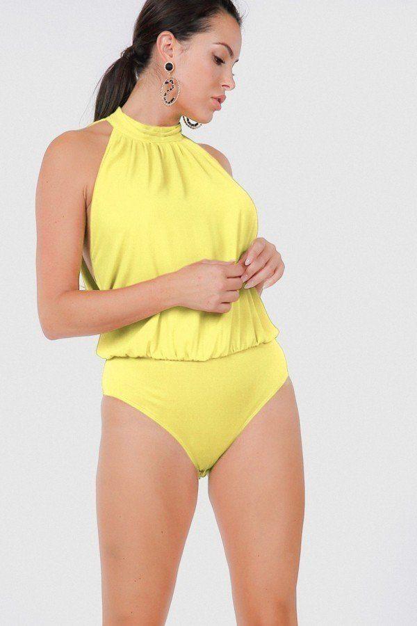 Drape Back Halter Neck Sleeveless Sheer Bodysuit - Absolute Fashion 2020