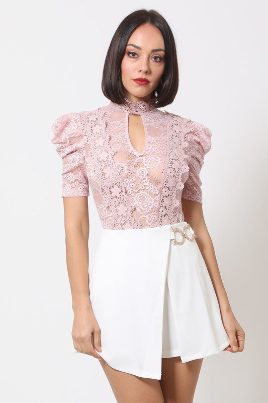 Lace Bodysuit W/front Key Hole Opening Details - Absolute Fashion 2020