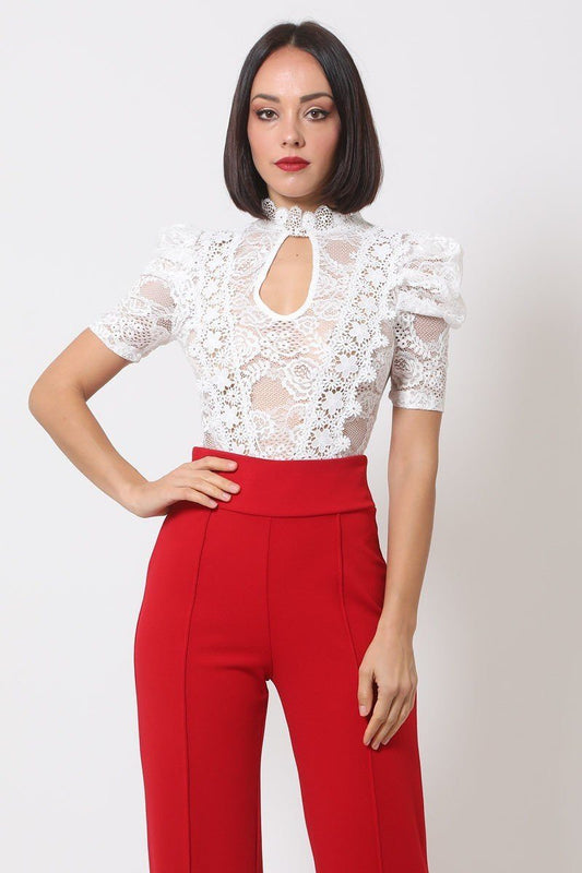 Lace Bodysuit W/front Key Hole Opening Details - Absolute Fashion 2020