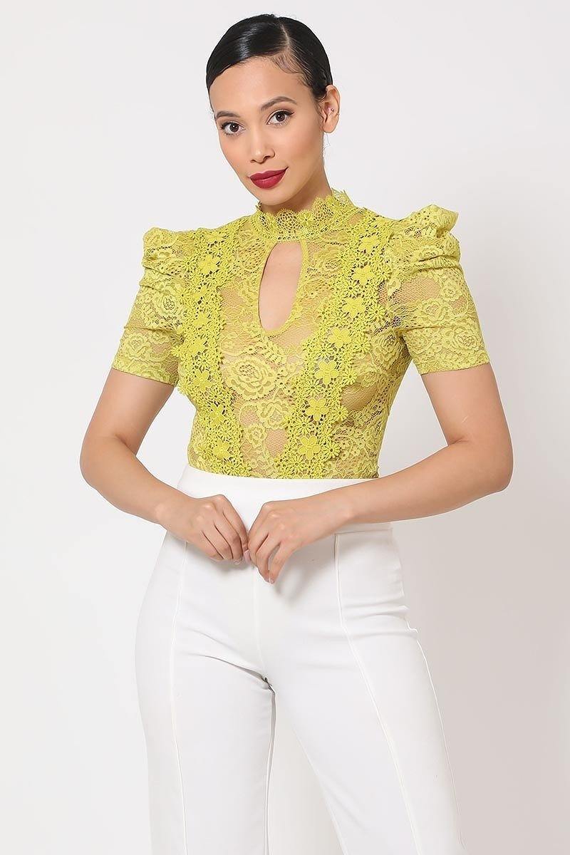 Lace Bodysuit W/front Key Hole Opening Details - Absolute Fashion 2020