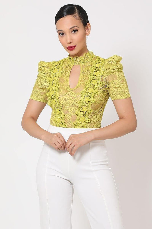 Lace Bodysuit W/front Key Hole Opening Details - Absolute Fashion 2020