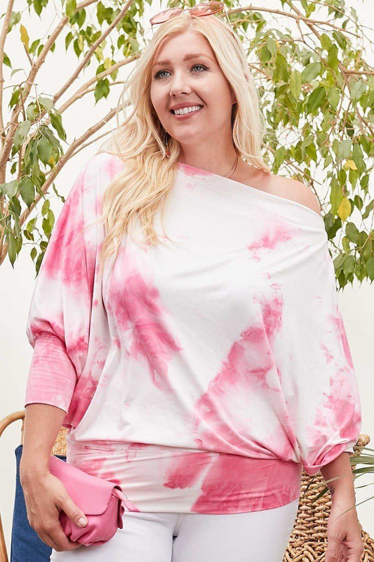 Boat Neck Long Bubble Sleeve Tie-dye Print Knit Top - Absolute Fashion 2020