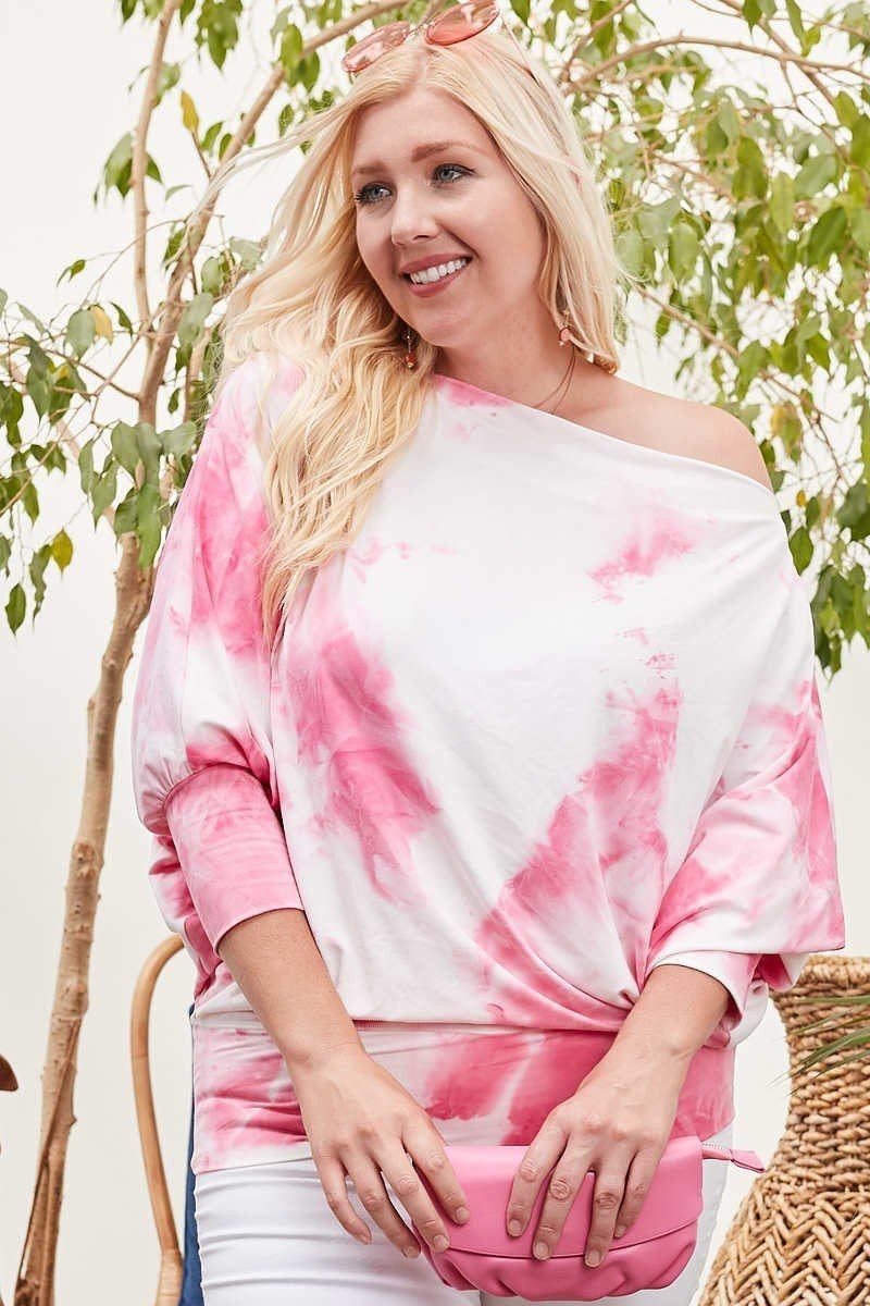 Boat Neck Long Bubble Sleeve Tie-dye Print Knit Top - Absolute Fashion 2020