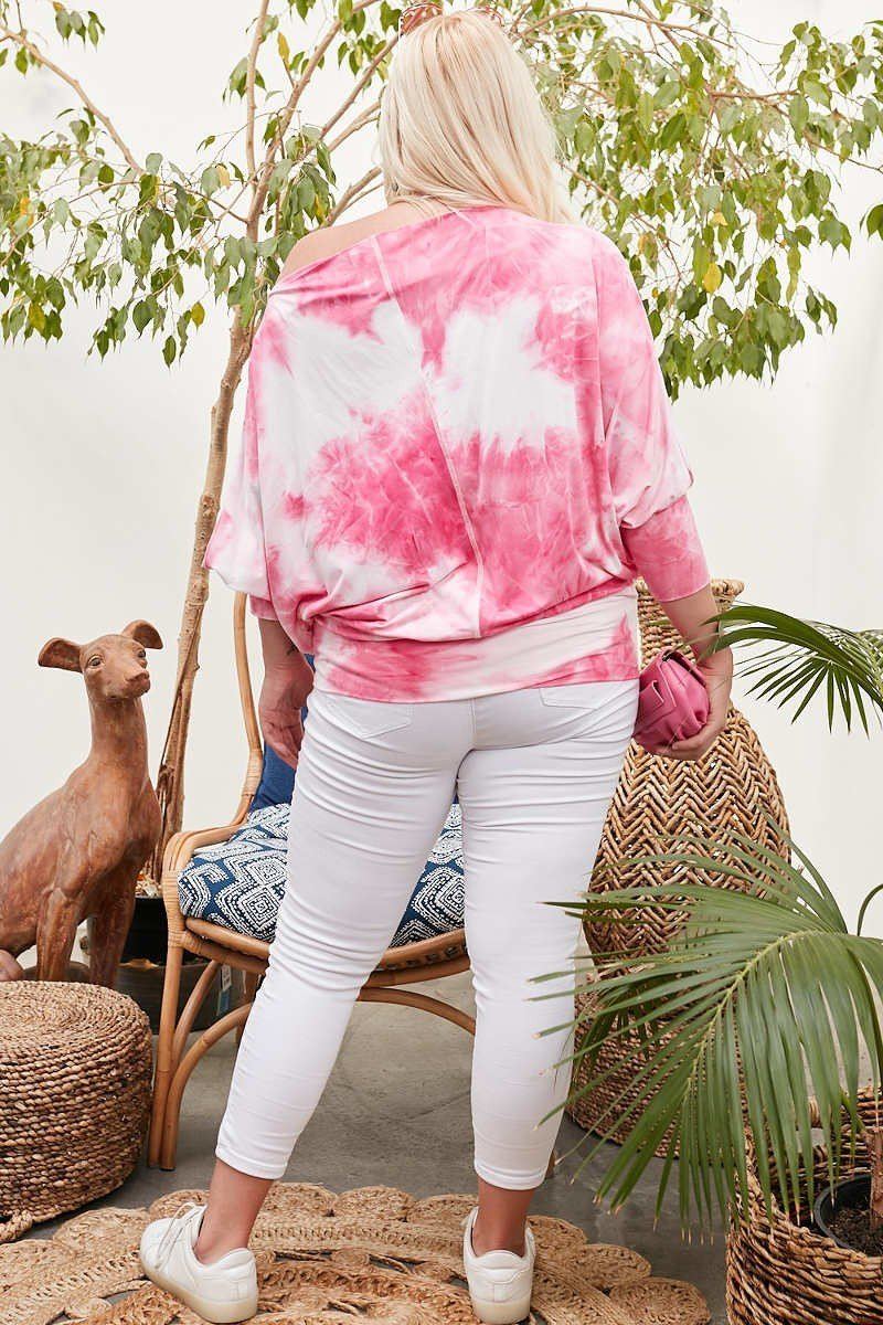 Boat Neck Long Bubble Sleeve Tie-dye Print Knit Top - Absolute Fashion 2020