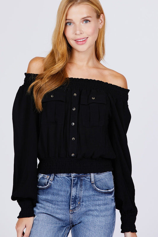 Front Pocket Off Shoulder Top - Absolute Fashion 2020