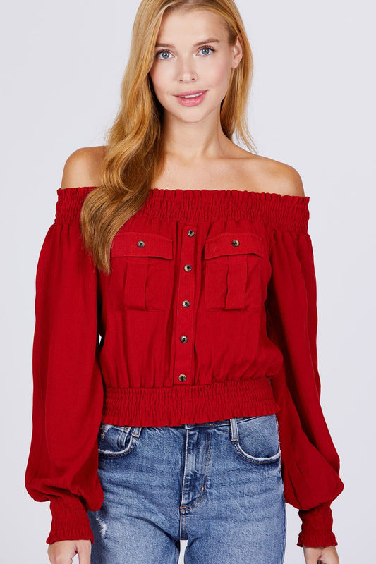 Front Pocket Off Shoulder Top - Absolute Fashion 2020