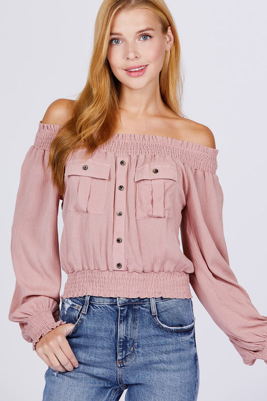 Front Pocket Off Shoulder Top - Absolute Fashion 2020
