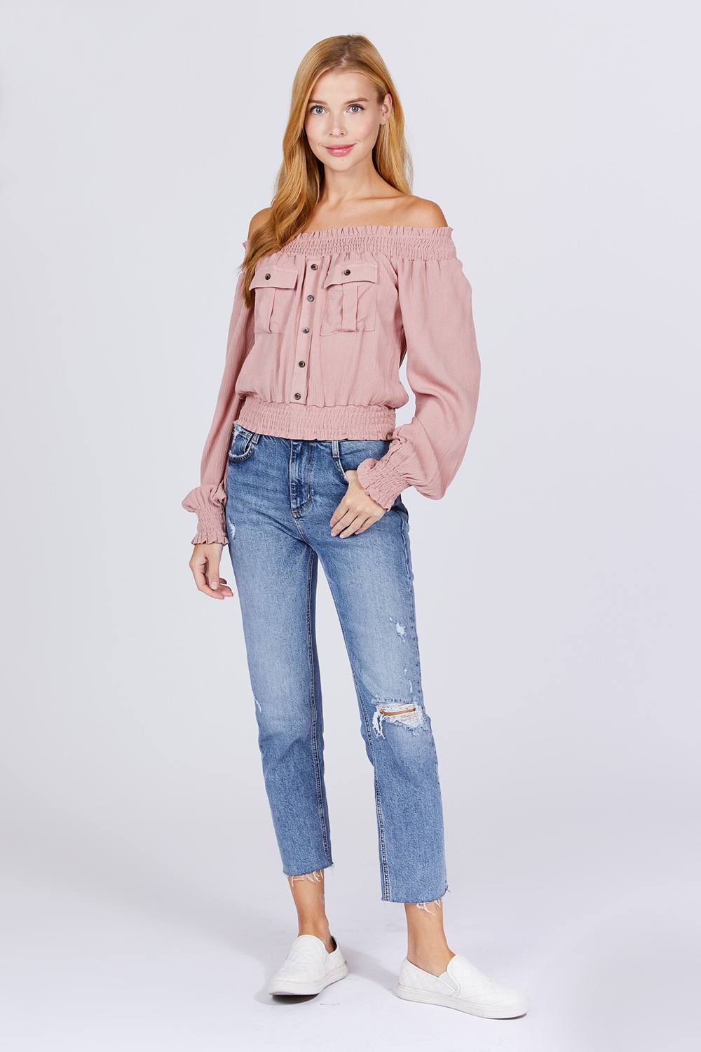 Front Pocket Off Shoulder Top - Absolute Fashion 2020
