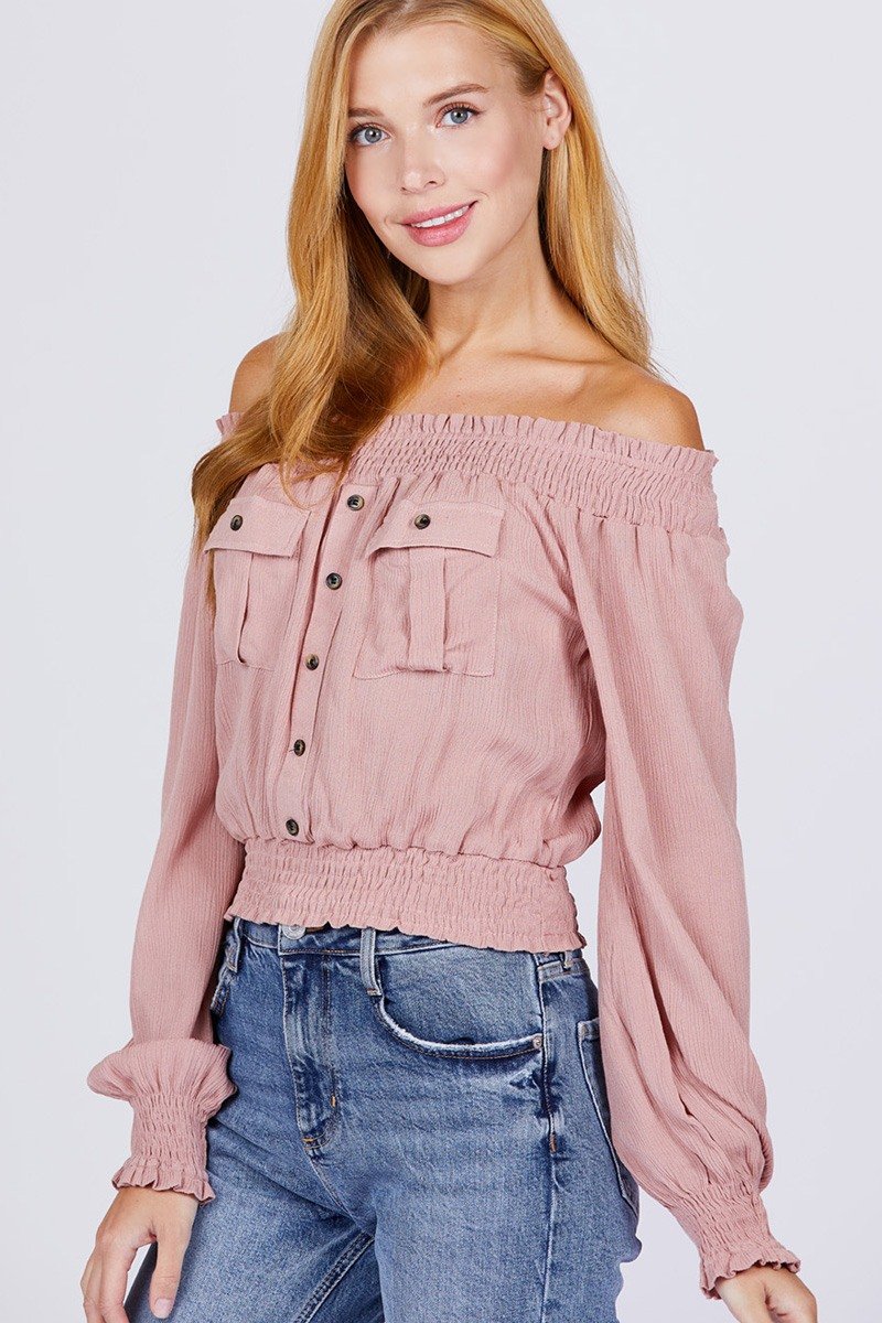 Front Pocket Off Shoulder Top - Absolute Fashion 2020