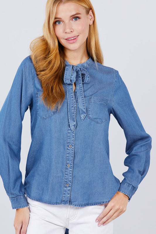 V-neck Tie Tencel Shirt - Absolute Fashion 2020
