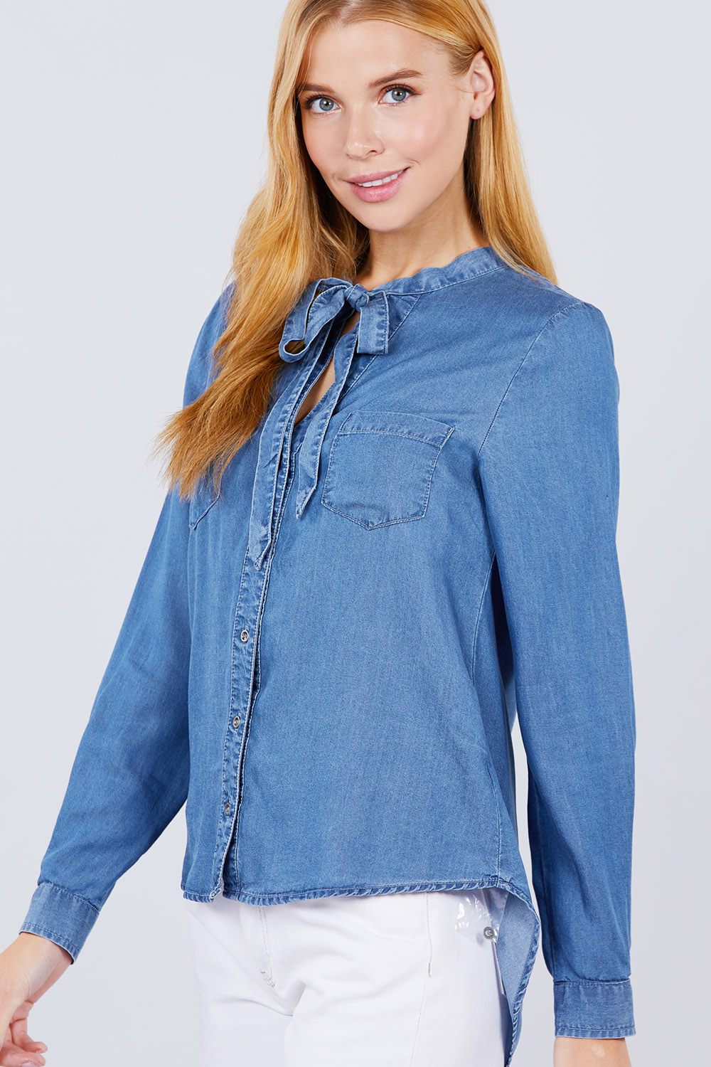 V-neck Tie Tencel Shirt - Absolute Fashion 2020