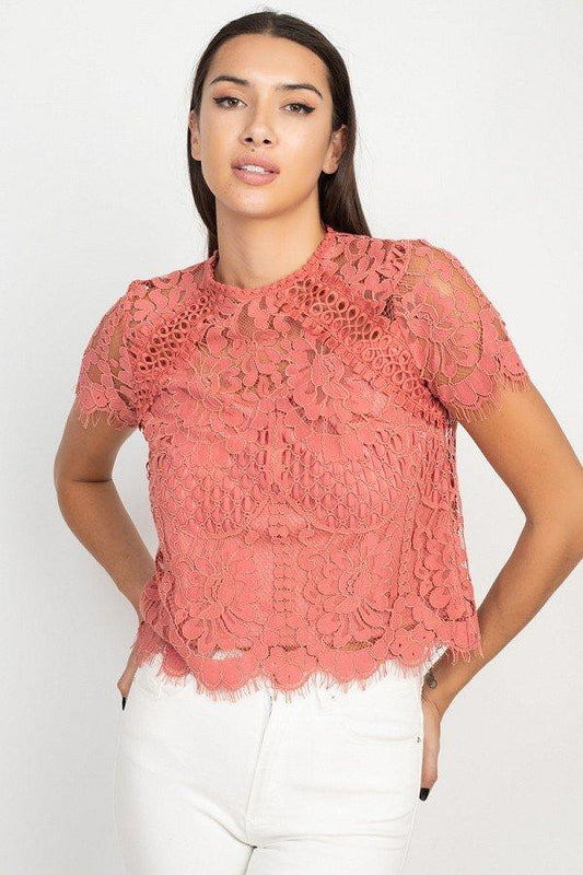 Eyelash Trim Sheer Floral Lace Top - Absolute Fashion 2020