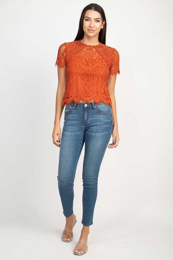 Eyelash Trim Sheer Floral Lace Top - Absolute Fashion 2020