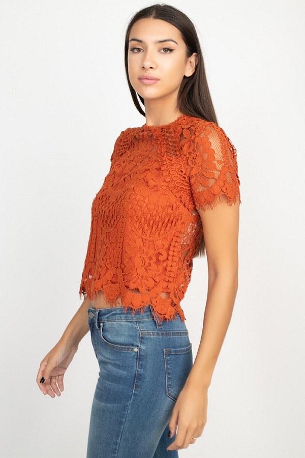 Eyelash Trim Sheer Floral Lace Top - Absolute Fashion 2020