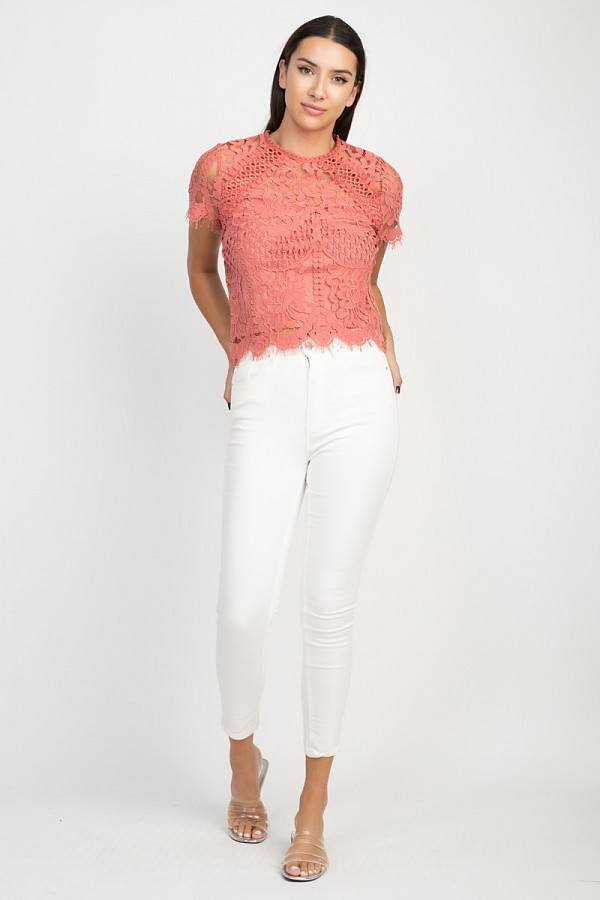 Eyelash Trim Sheer Floral Lace Top - Absolute Fashion 2020