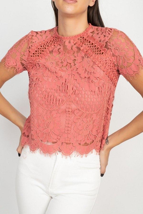 Eyelash Trim Sheer Floral Lace Top - Absolute Fashion 2020