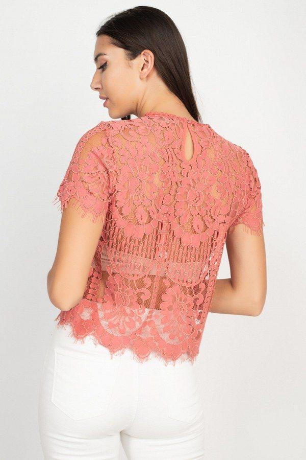Eyelash Trim Sheer Floral Lace Top - Absolute Fashion 2020
