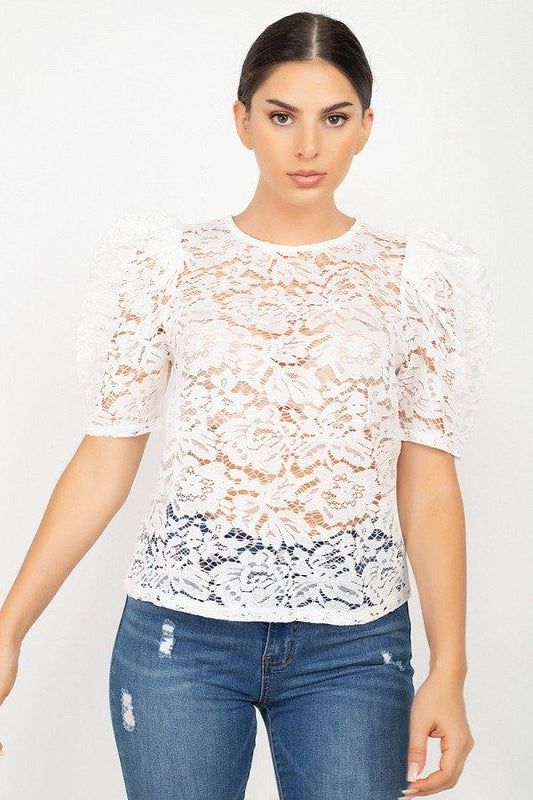Puff Sleeve Round Neck Top - Absolute Fashion 2020