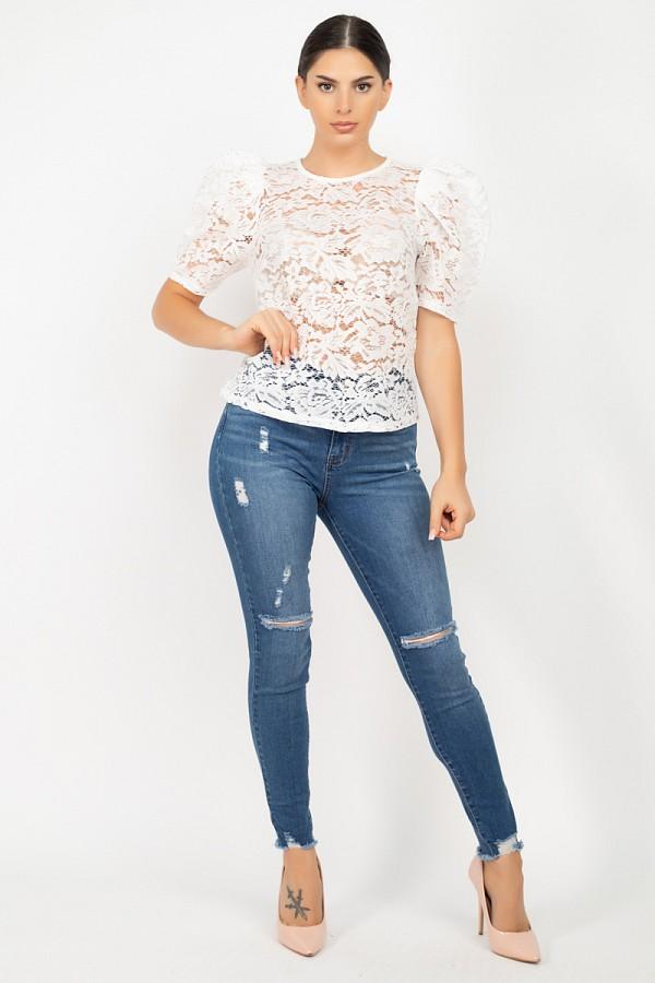 Puff Sleeve Round Neck Top - Absolute Fashion 2020