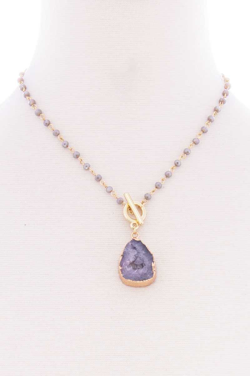 Ball Chain Natural Stone Pendant Toggle Clasp Necklace - Absolute Fashion 2020