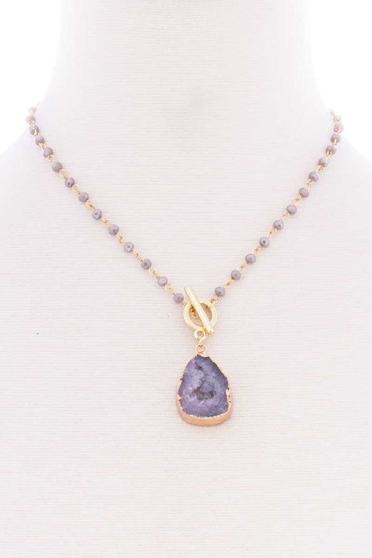 Ball Chain Natural Stone Pendant Toggle Clasp Necklace - Absolute Fashion 2020