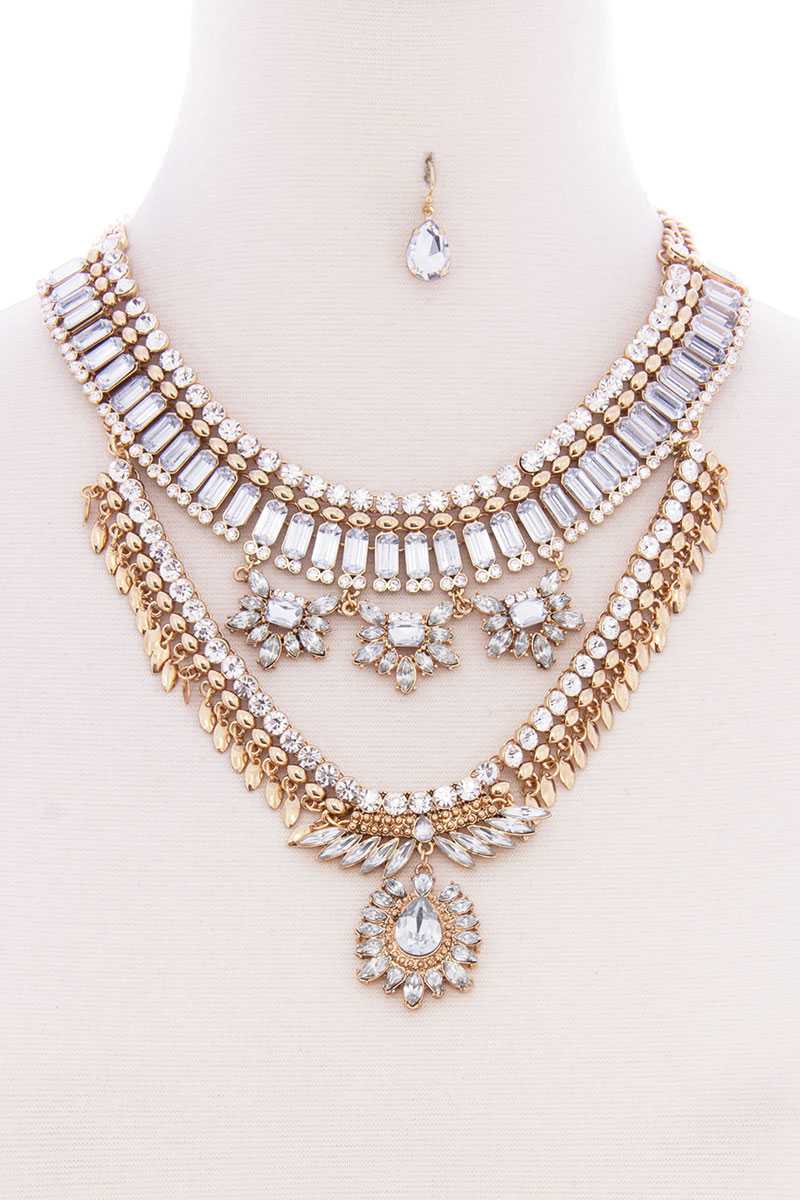 Chunky Antique Stone Boho Bohemian Statement Necklace Earring Set - Absolute Fashion 2020