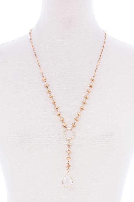 Ball Chain Y Neck Clear Pendant Long Necklace - Absolute Fashion 2020