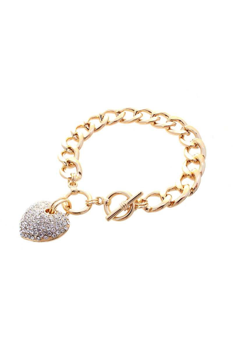 Heart Stone Metal Link Chain Toggle Clasp Bracelet - Absolute Fashion 2020