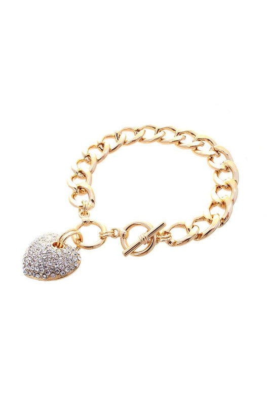 Heart Stone Metal Link Chain Toggle Clasp Bracelet - Absolute Fashion 2020