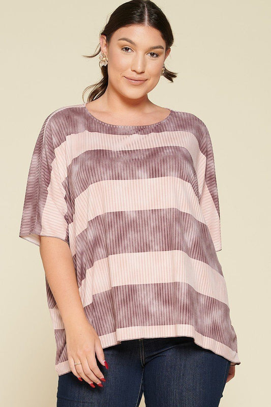 Stripe Printed Pleated Blouse Featuring A Boat Neckline And 1/2 Sleeves - Absolute Fashion 2020