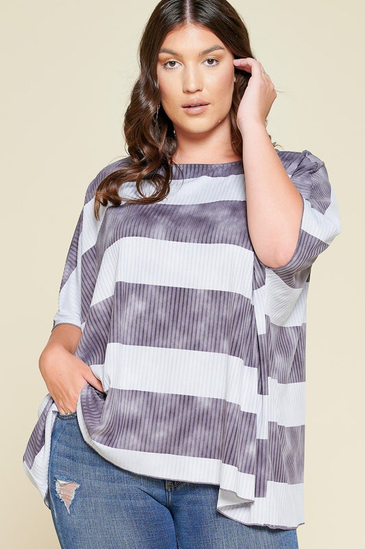 Stripe Printed Pleated Blouse Featuring A Boat Neckline And 1/2 Sleeves - Absolute Fashion 2020