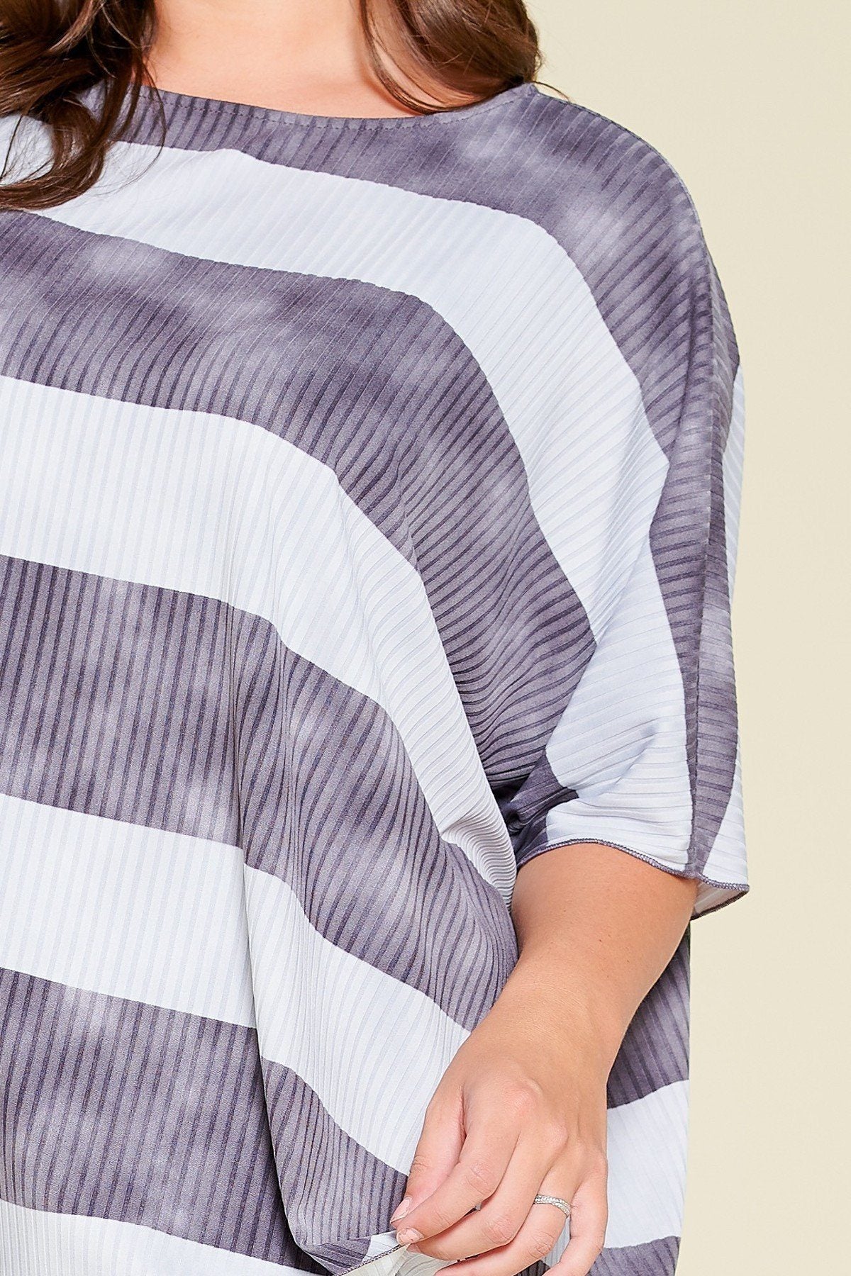 Stripe Printed Pleated Blouse Featuring A Boat Neckline And 1/2 Sleeves - Absolute Fashion 2020