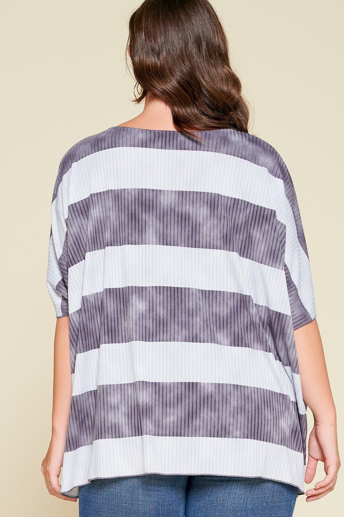 Stripe Printed Pleated Blouse Featuring A Boat Neckline And 1/2 Sleeves - Absolute Fashion 2020