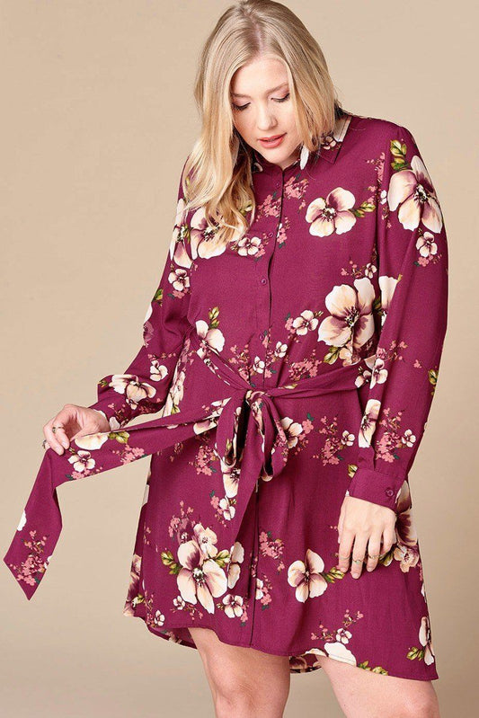 Floral Woven Button-down Collared Shirt Dress - Absolute Fashion 2020