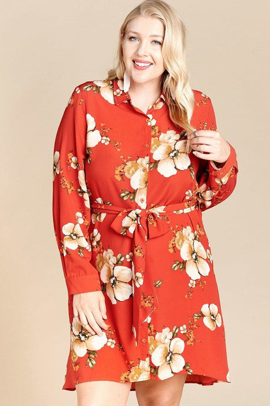 Floral Woven Button-down Collared Shirt Dress - Absolute Fashion 2020