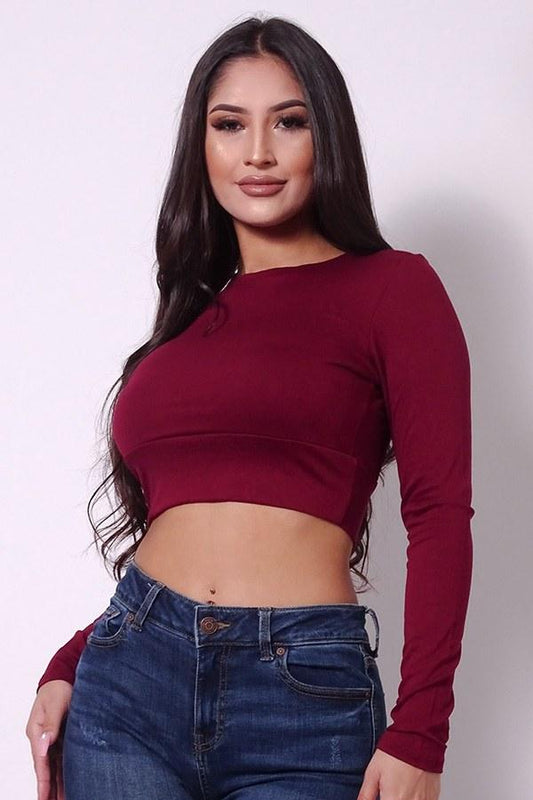 Sexy Long Sleeve Open Back Basic Crop Top - Absolute Fashion 2020