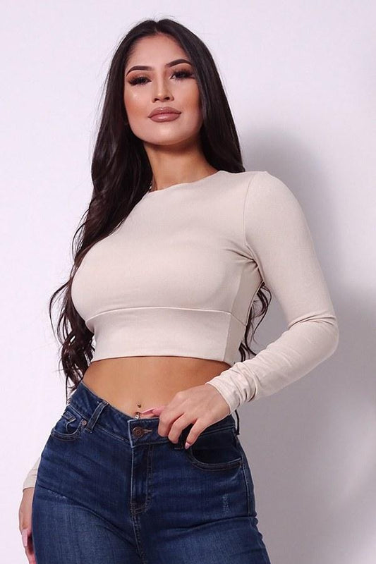 Sexy Long Sleeve Open Back Basic Crop Top - Absolute Fashion 2020